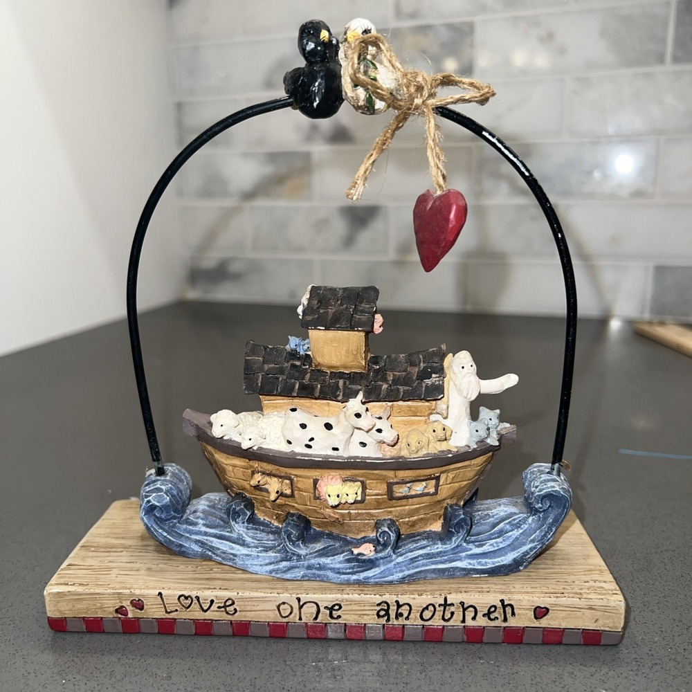 Noah's Ark- Two Doves Sitting Above Ark- Love One Another-Figurine